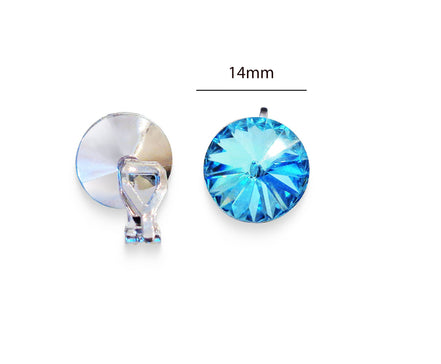 Crystal rivoli clip on earrings, light turquoise,rhodium silver