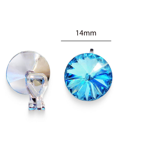 Crystal rivoli clip on earrings, light turquoise,rhodium silver