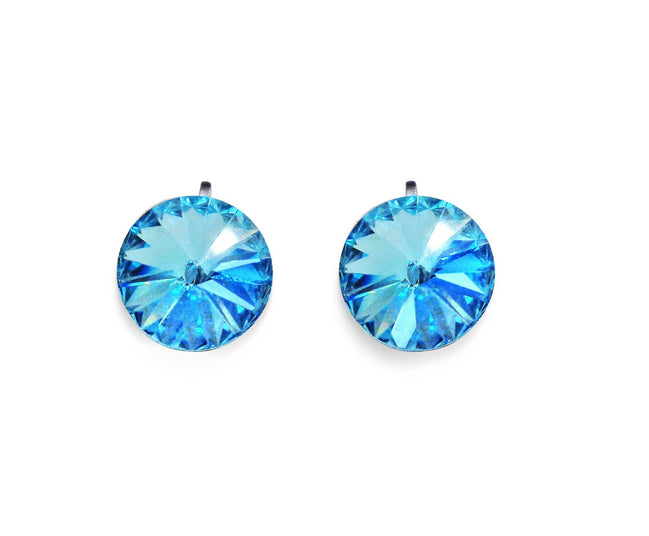 Crystal rivoli clip on earrings, light turquoise,rhodium silver