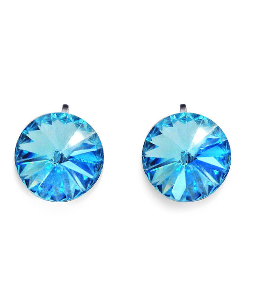 Crystal rivoli clip on earrings, light turquoise,rhodium silver