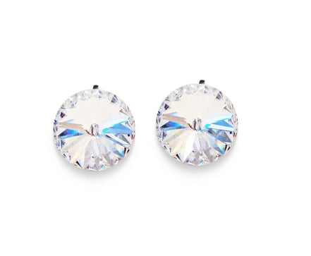 Crystal  rivoli  clip on earrings,clear crystal ,rhodium silver