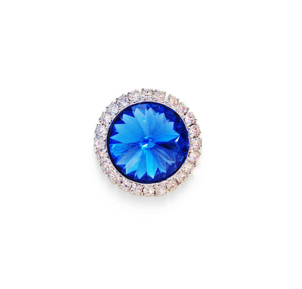 Crystal  halo round finger  ring  blue sapphire,rhodium silver