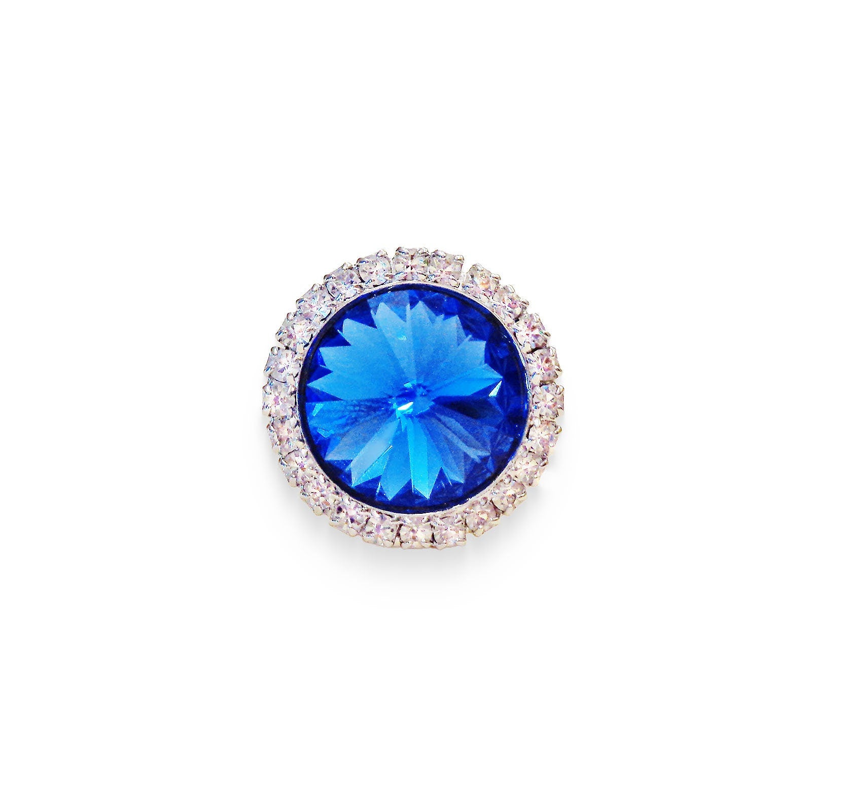 Crystal  halo round finger  ring  blue sapphire,rhodium silver
