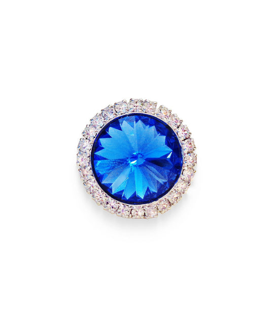 Crystal  halo round finger  ring  blue sapphire,rhodium silver