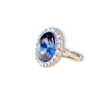 Crystal  halo round finger  ring  silver night,rhodium silver
