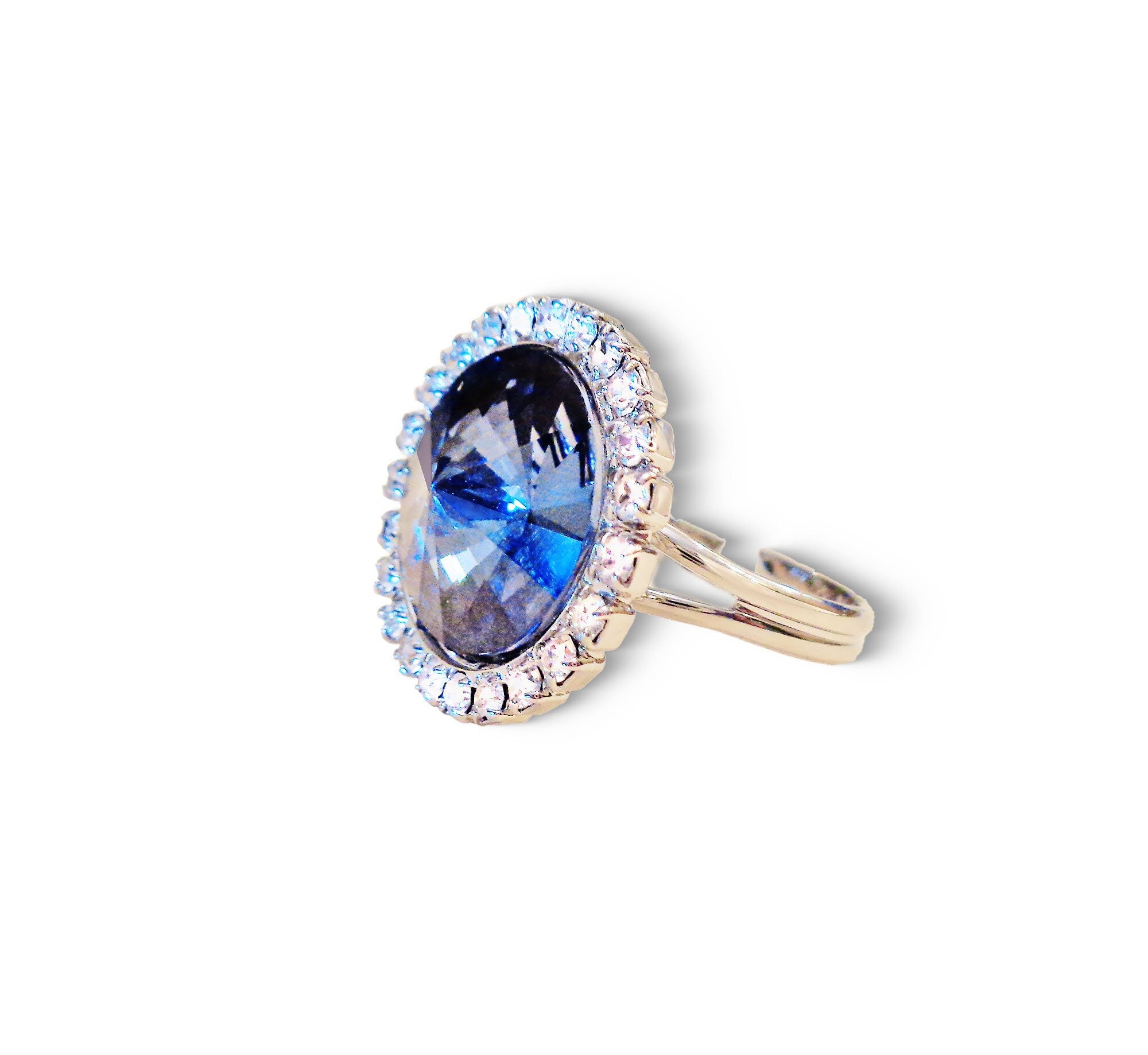 Crystal  halo round finger  ring  silver night,rhodium silver