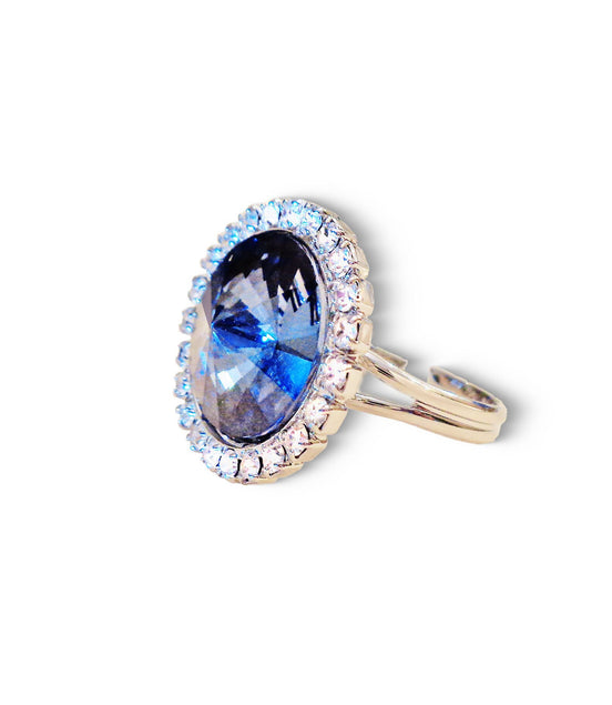 Crystal  halo round finger  ring  silver night,rhodium silver