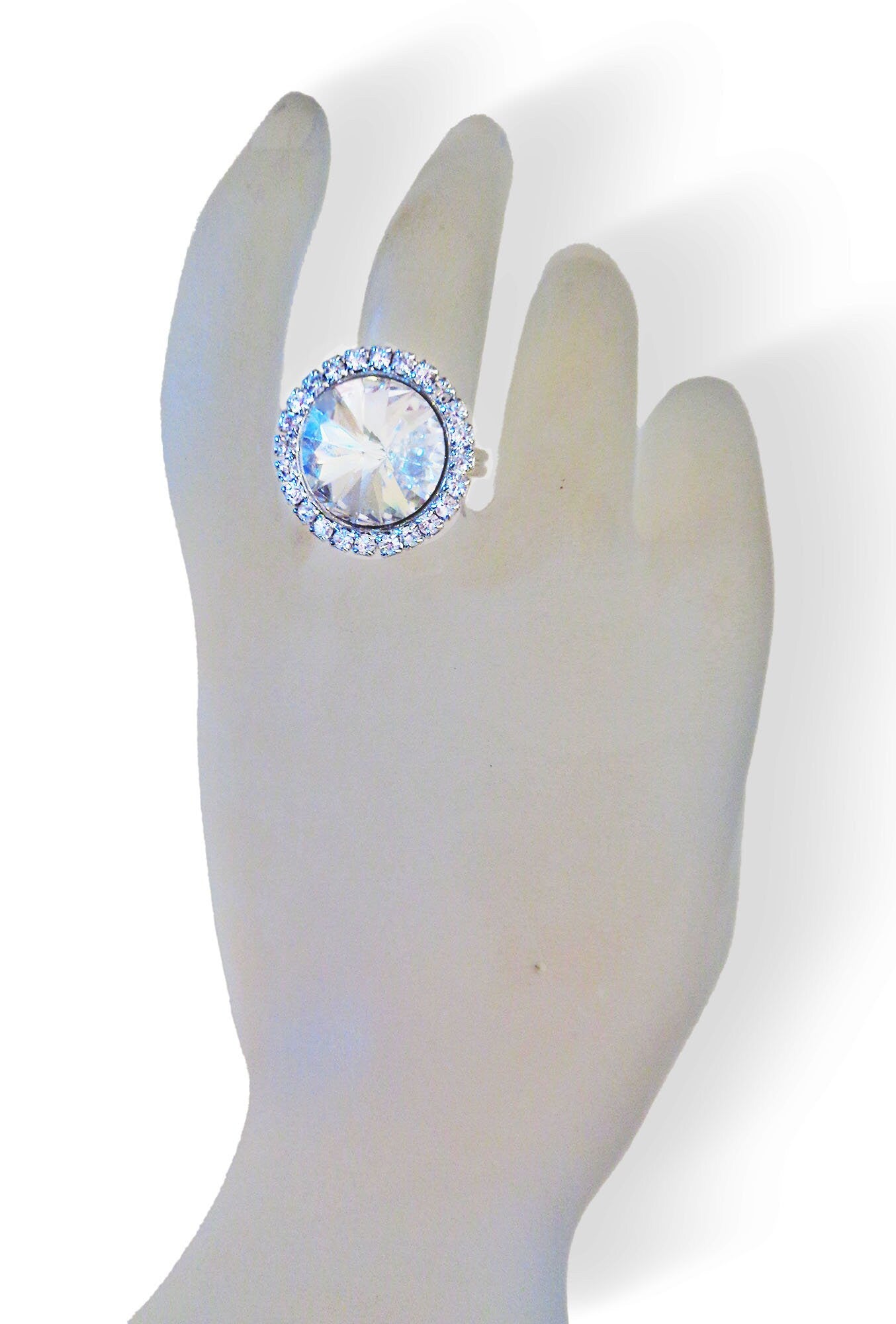 Crystal  halo round finger  ring clear crystal ,rhodium silver