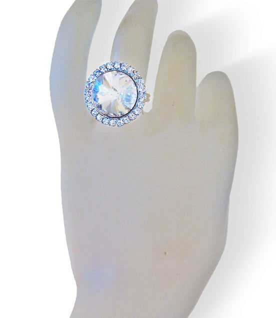 Crystal  halo round finger  ring clear crystal ,rhodium silver
