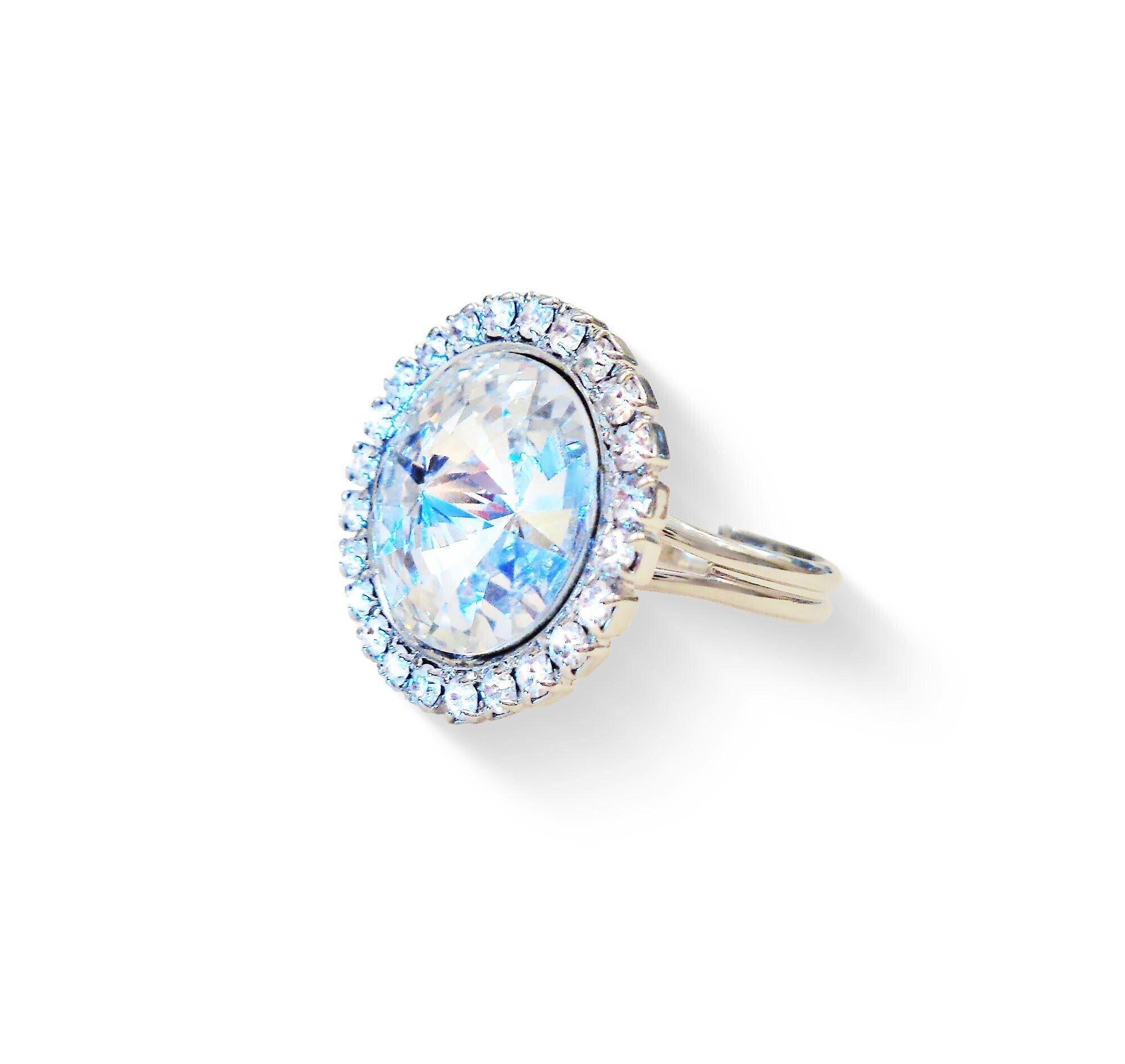 Crystal  halo round finger  ring clear crystal ,rhodium silver