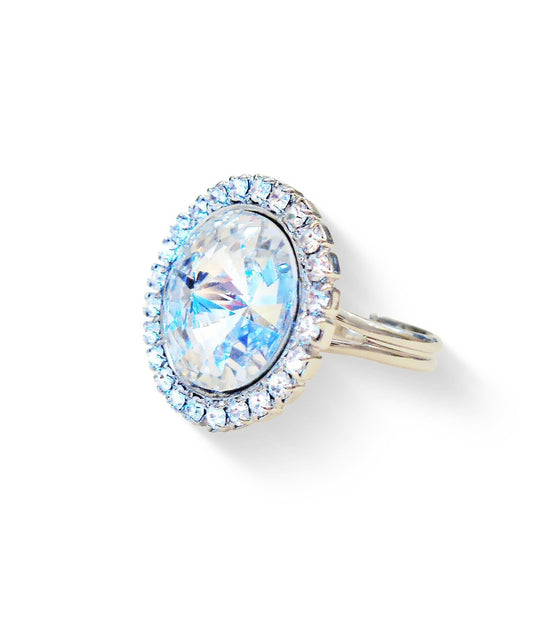 Crystal  halo round finger  ring clear crystal ,rhodium silver