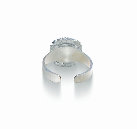 Crystal  halo rivoli finger  ring  aquamarine ,rhodium silver