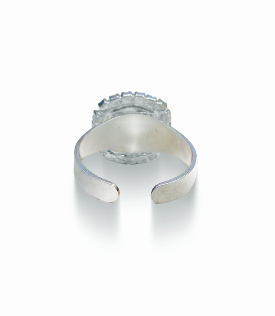 Crystal  halo rivoli finger  ring  aquamarine ,rhodium silver