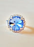 Crystal  halo rivoli finger  ring  aquamarine ,rhodium silver
