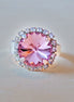 Crystal halo round finger ring light pink ,rhodium silver