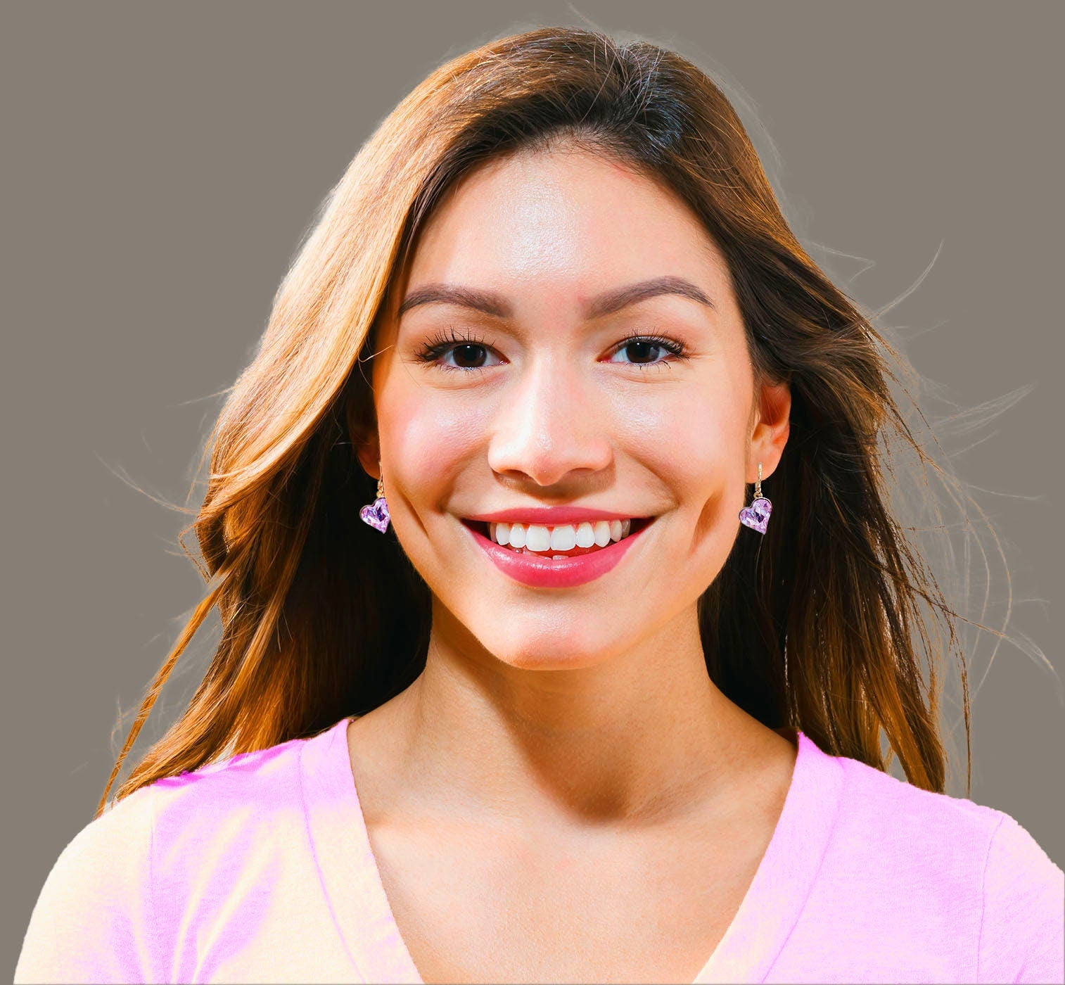 Crystal drop sweetheart earrings,rosaline, gold plated