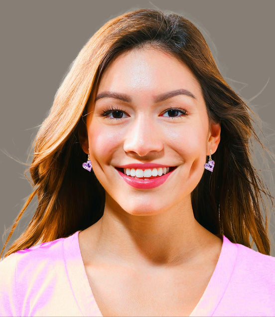 Crystal drop sweetheart earrings,rosaline, gold plated