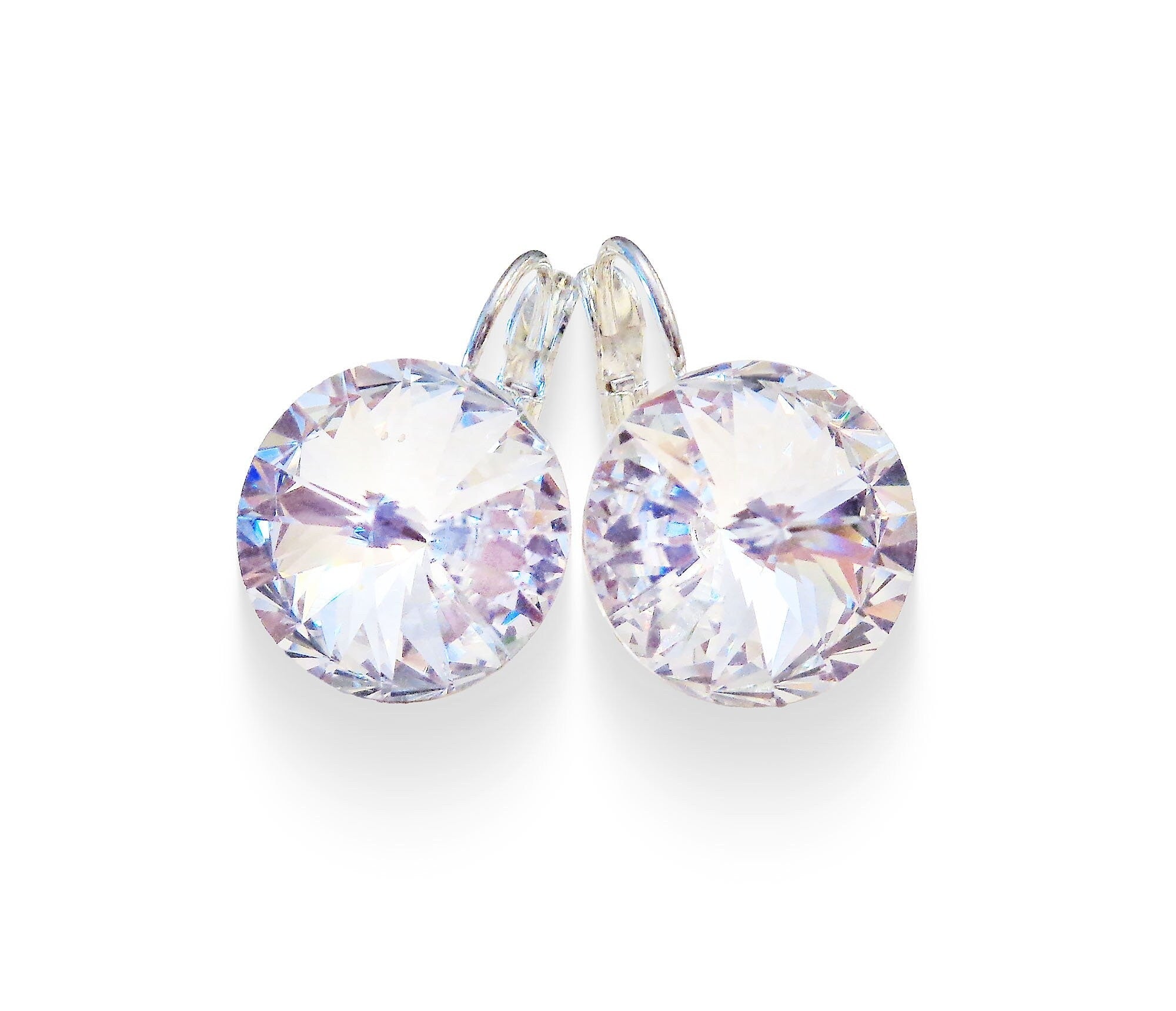 Crystal  rivoli drop earrings, clear crystal,bright silver