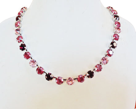 MAROON FLOWERS crystal choker necklace, dark red and burgundy ,rhodium silver