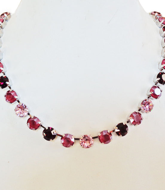 MAROON FLOWERS crystal choker necklace, dark red and burgundy ,rhodium silver