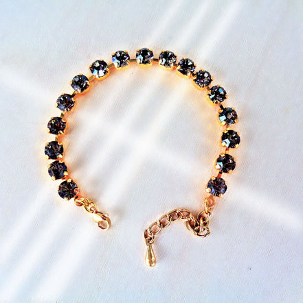 Crystal tennis bracelet black diamond,yellow gold
