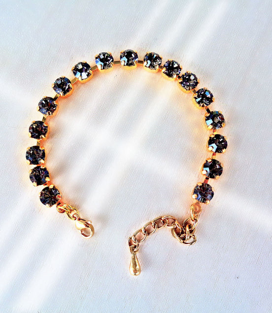 Crystal tennis bracelet black diamond,yellow gold
