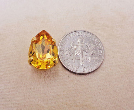 Crystal pear stud earrings, golden topaz,yellow gold