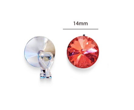 Crystal  rivoli clip on earrings,bright red,rhodium silver