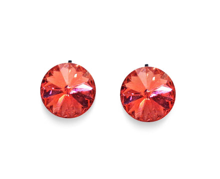 Crystal  rivoli clip on earrings,bright red,rhodium silver