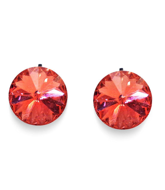 Crystal  rivoli clip on earrings,bright red,rhodium silver