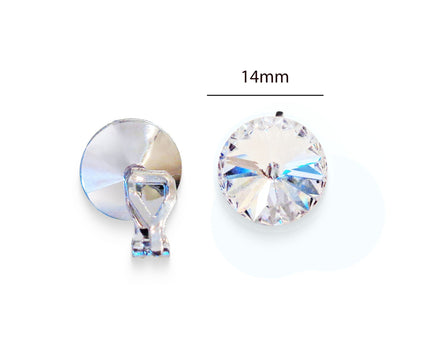 Crystal  rivoli  clip on earrings,clear crystal ,rhodium silver