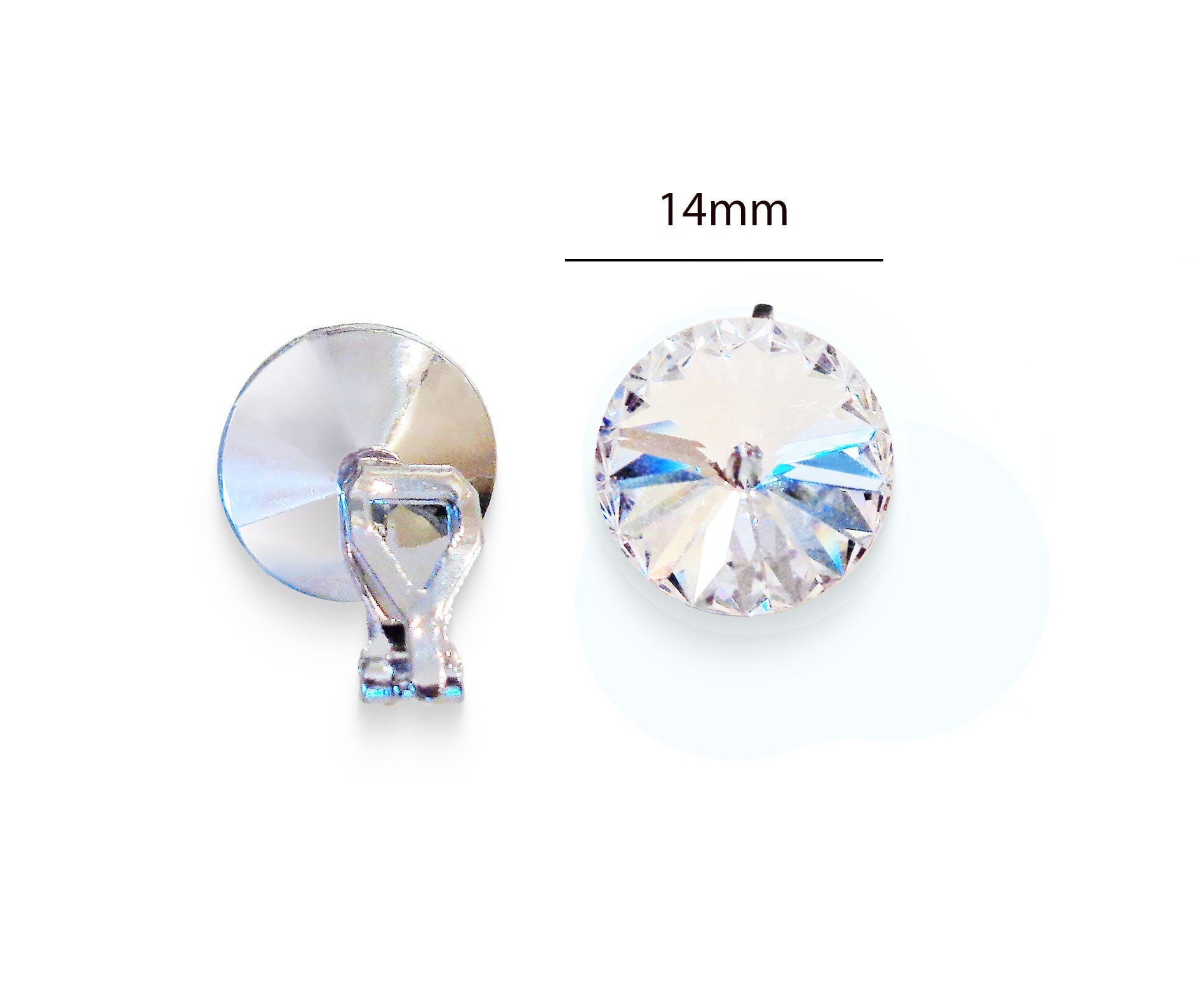 Crystal  rivoli  clip on earrings,clear crystal ,rhodium silver