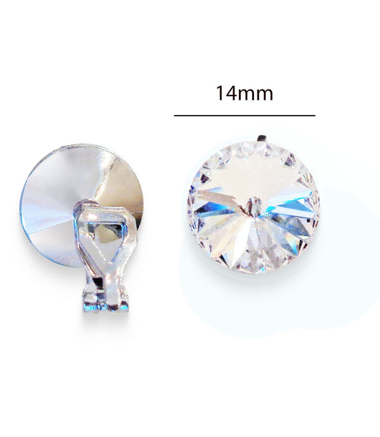 Crystal  rivoli  clip on earrings,clear crystal ,rhodium silver