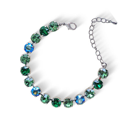 Crystal tennis bracelet  erinite green shimmer,rhodium silver plated
