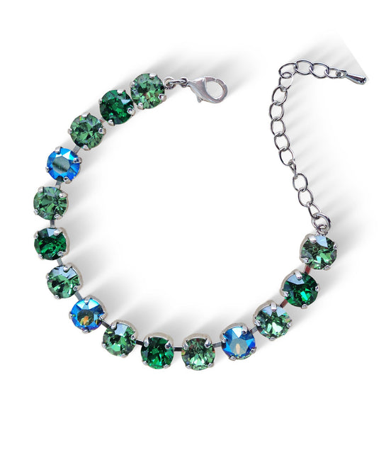 Crystal tennis bracelet  erinite green shimmer,rhodium silver plated