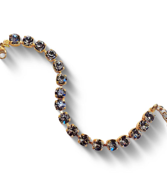 Crystal tennis bracelet black diamond,yellow gold