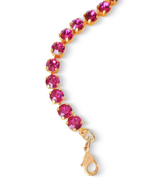 Crystal tennis bracelet fuchsia ,yellow gold