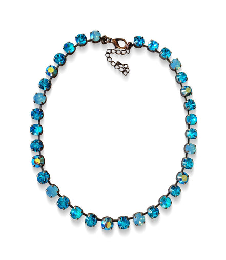 DECEMBER RAIN  crystal necklace multicolour blue ,antique brass