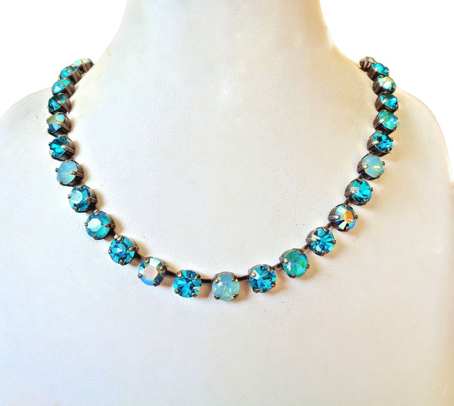 DECEMBER RAIN  crystal necklace multicolour blue ,antique brass