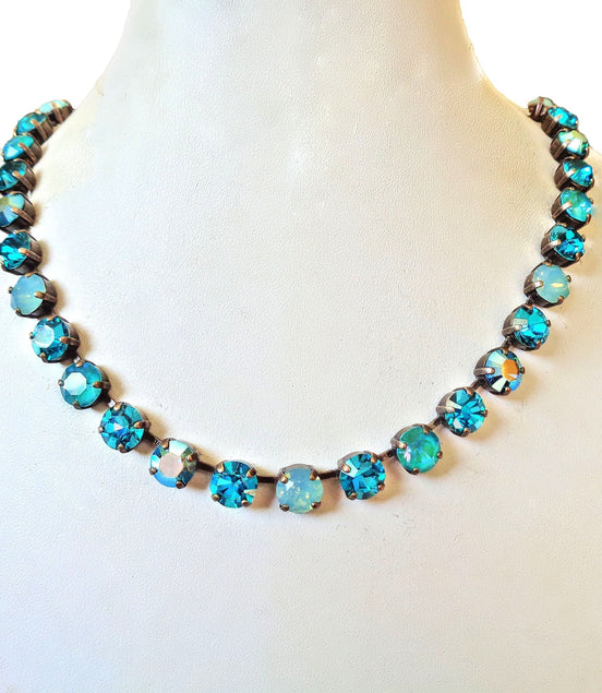 DECEMBER RAIN  crystal necklace multicolour blue ,antique brass