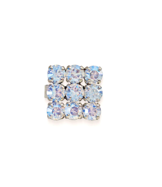 Crystal multi stone ring ,moonlight,rhodium silver