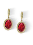 Crystal oval drop earrings,scarlet red,gold plated