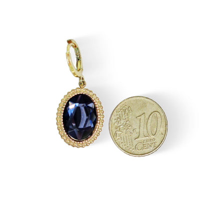 Crystal oval drop earrings,silver night,gold plated