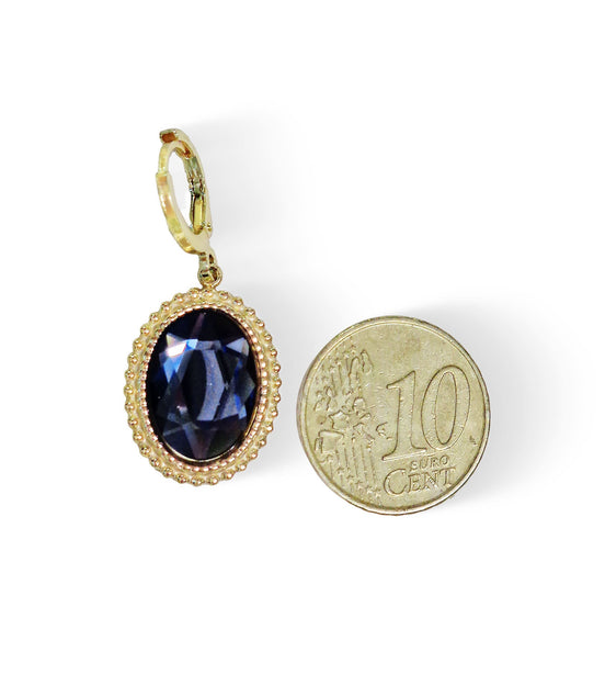 Crystal oval drop earrings,silver night,gold plated