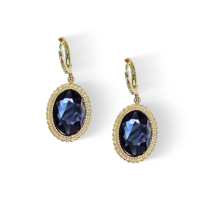 Crystal oval drop earrings,silver night,gold plated