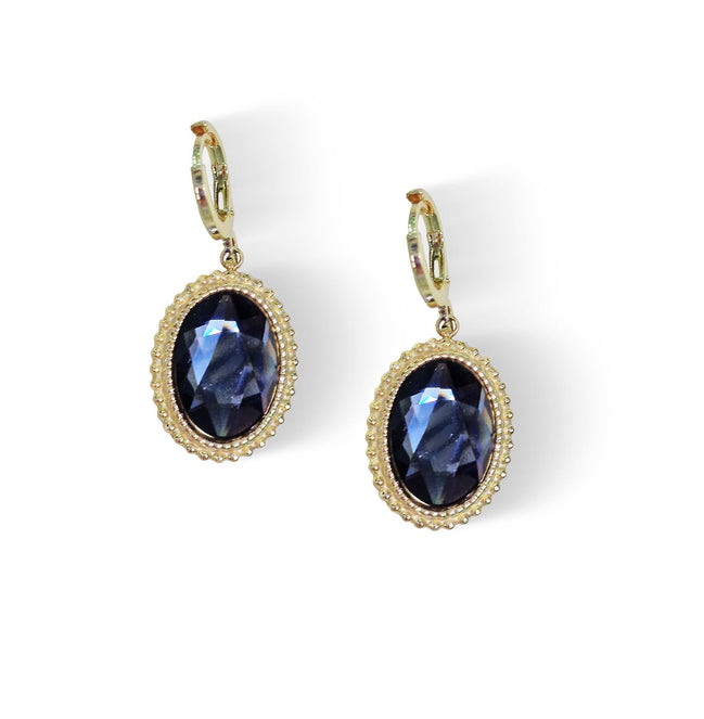Crystal oval drop earrings,silver night,gold plated