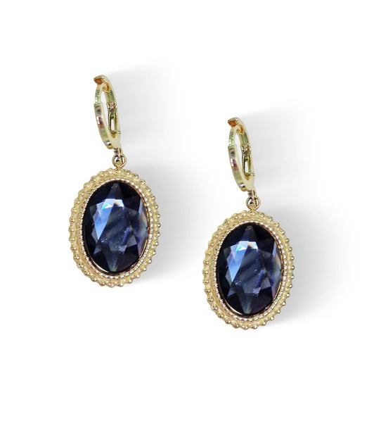 Crystal oval drop earrings,silver night,gold plated