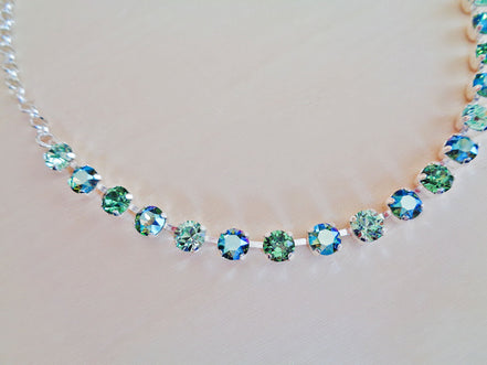 Crystal chain necklace erinite shimmer,chrysolite green