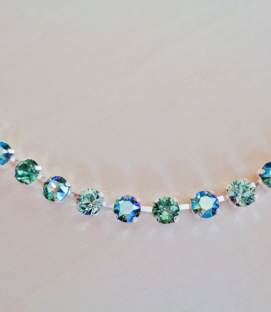 Crystal chain necklace erinite shimmer,chrysolite green