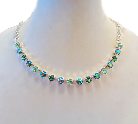 Crystal chain necklace erinite shimmer,chrysolite green